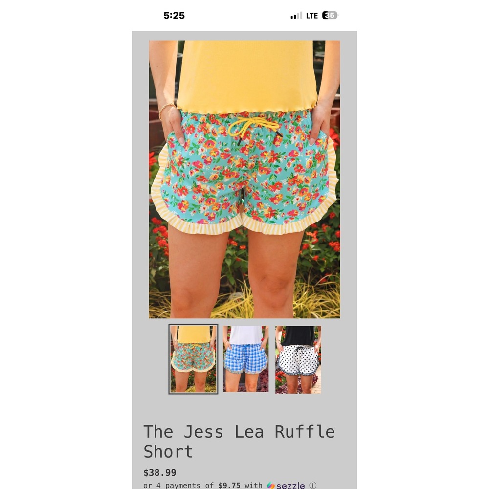 Jess Lea Womens XL Ruffle Shorts Teal Floral Yellow Striped Trim Elastic Waist